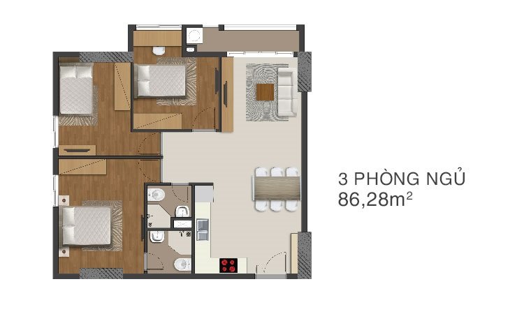 Căn hộ 3 phòng ngủ Richmond City