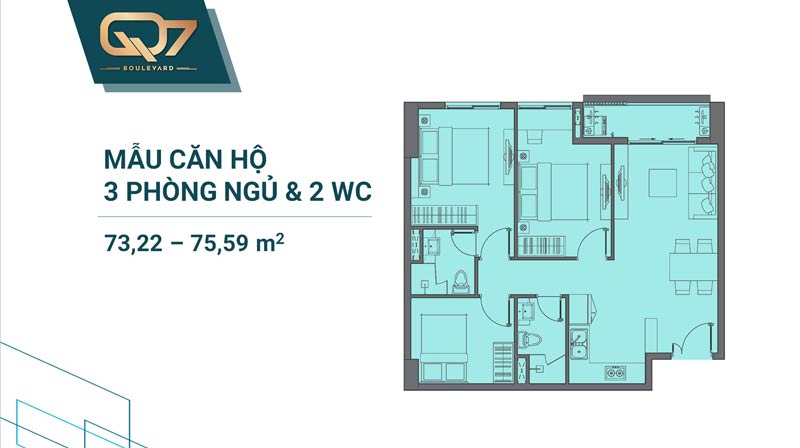 Thiết kê căn hộ Q7 Boulevard 3 phòng ngủ